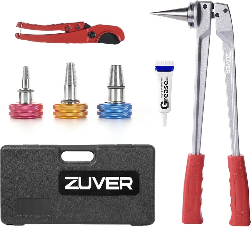 ZUVER Pipe Expansion Tool for PEX Tube, ASTM F1960 Compliant - Featuring 1/2”, 3/4”, 1” Expander Heads and Cutting Plier ProPEX Expander Kit - Image 1